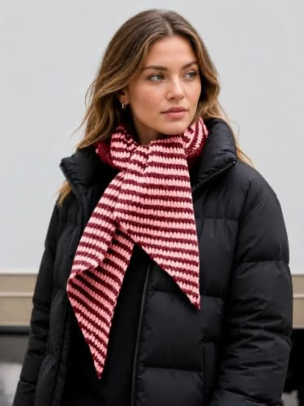 Women's Hooded Scarf Balaclava Stripe Chunky Knit Winter Neck Wrap